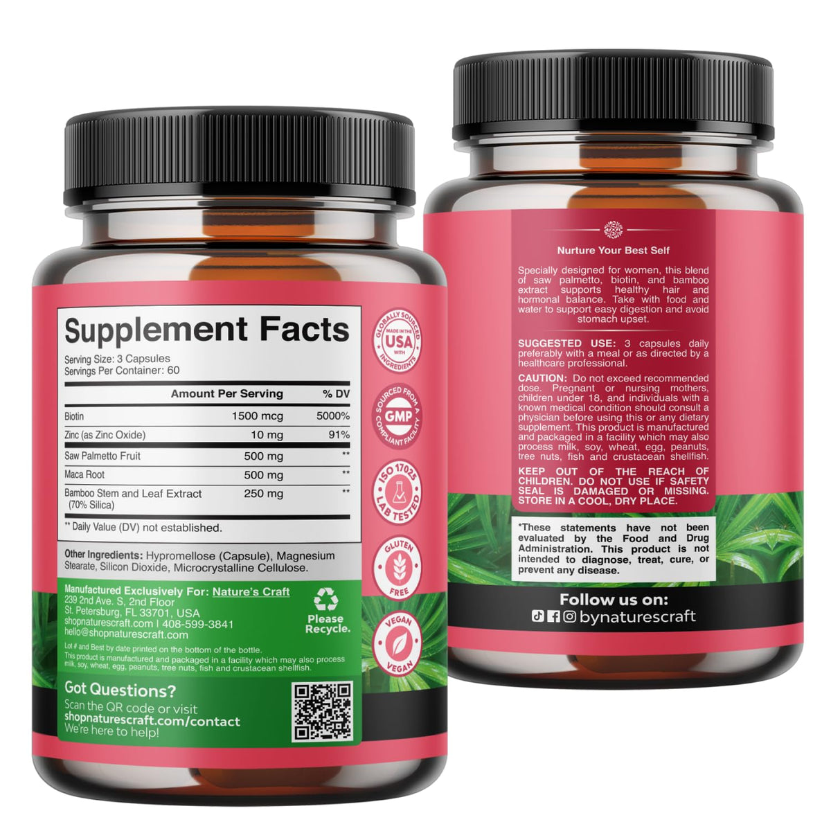 Natures Craft Saw Palmetto 500mg capsules sur une table