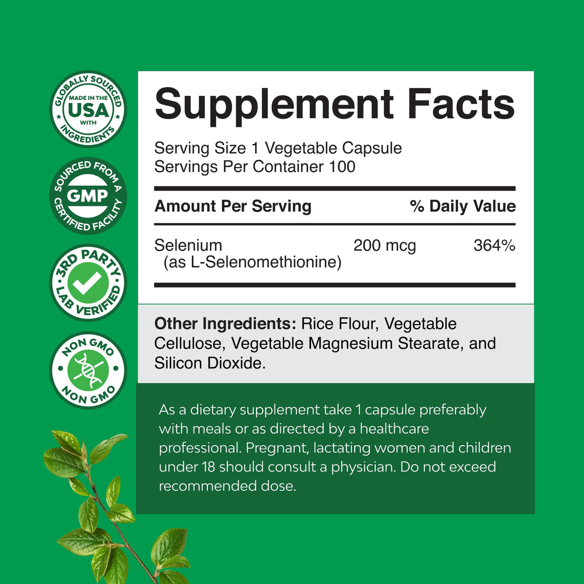 Natures Craft Sélénium 200 mcg capsules avec un verre d'eau