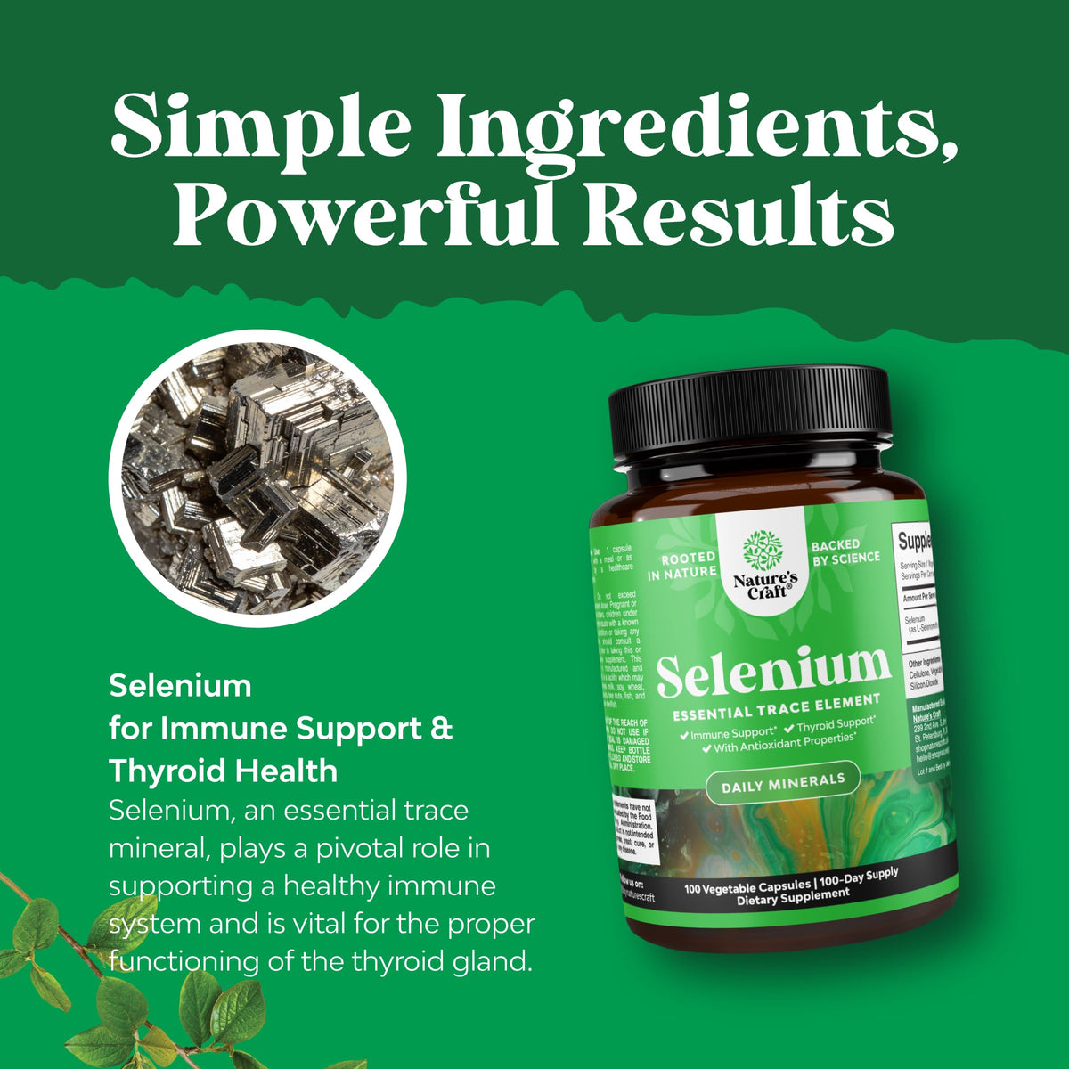 Natures Craft Sélénium 200 mcg capsules sur une surface plane