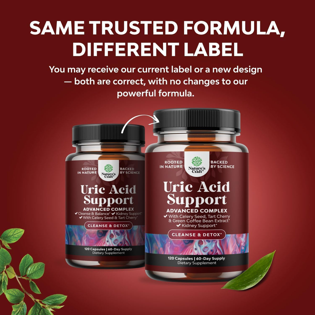 Natures Craft Uric Acid 120 Capsules avec étiquettes et ingrédients