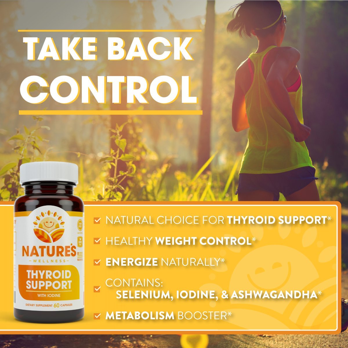 Natures Wellness Complément Alimentaire Thyroïdien 82g étiquette avec ingrédients
