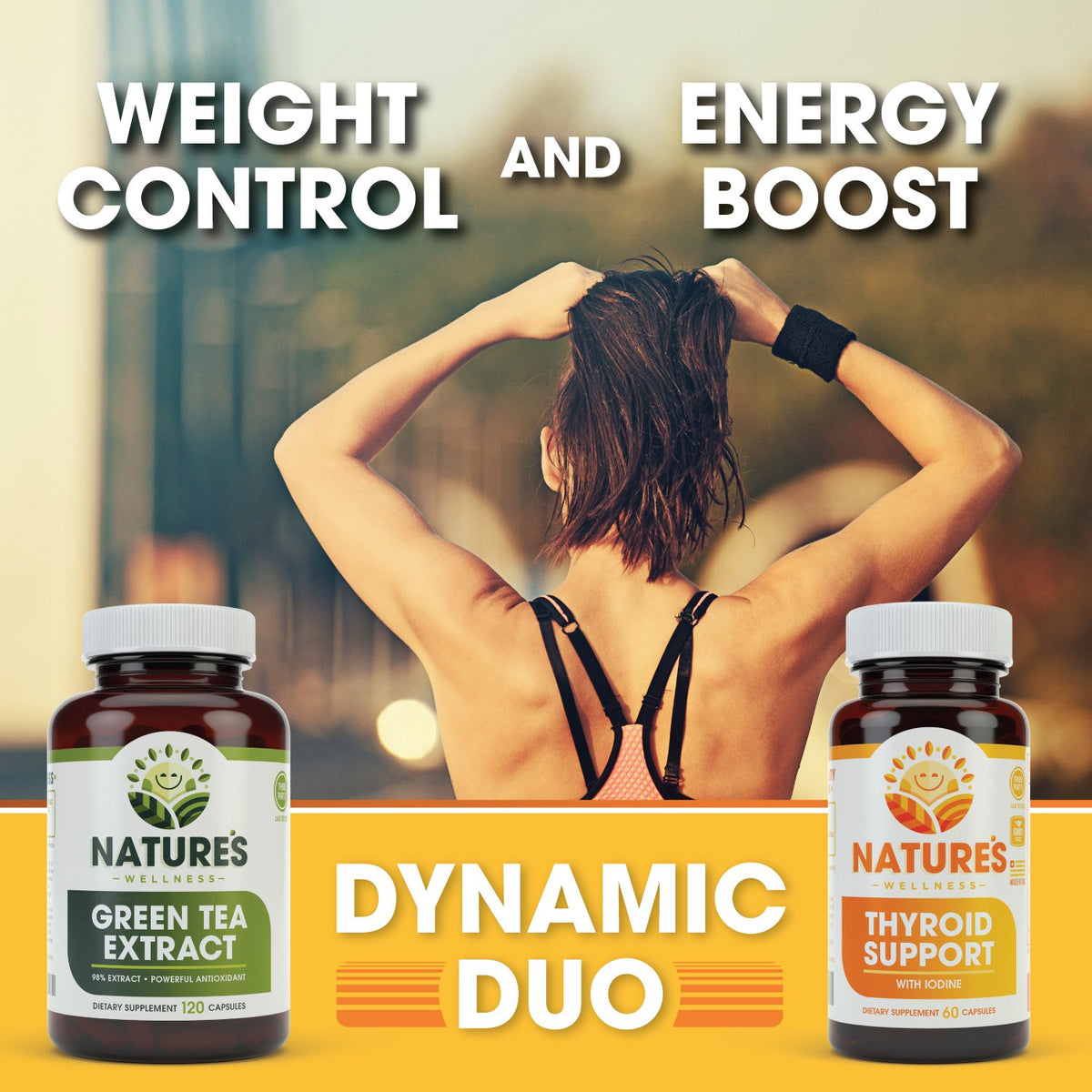Natures Wellness Complément Alimentaire Thyroïdien 82g sur une table en bois