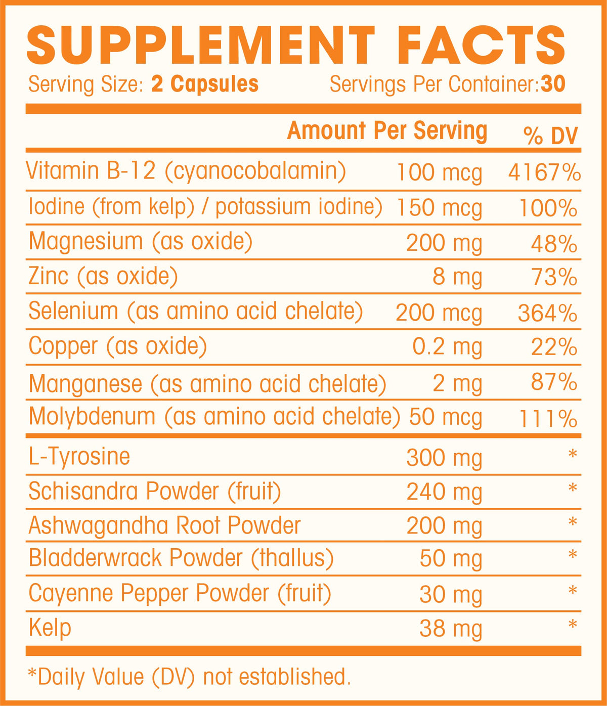 Natures Wellness Complément Alimentaire Thyroïdien 82g vue arrière