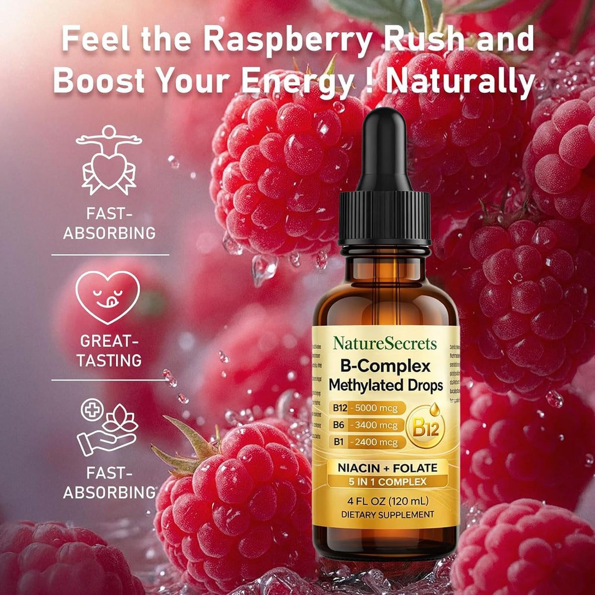 NATURESECRETS Gouttes B-Complex Méthylées avec des ingrédients naturels
