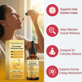 NATURESECRETS Gouttes B-Complex Méthylées sur un fond blanc
