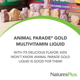 NaturesPlus Animal Parade Gold multivitamine liquide, arrière du flacon