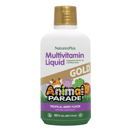 NaturesPlus Animal Parade Gold multivitamine liquide pour enfants, vue de face