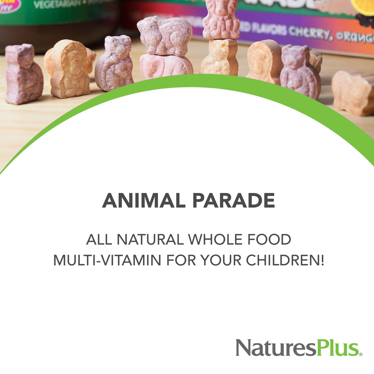 NaturesPlus Animal Parade MagKidz, comprimés à mâcher cerise sur une table