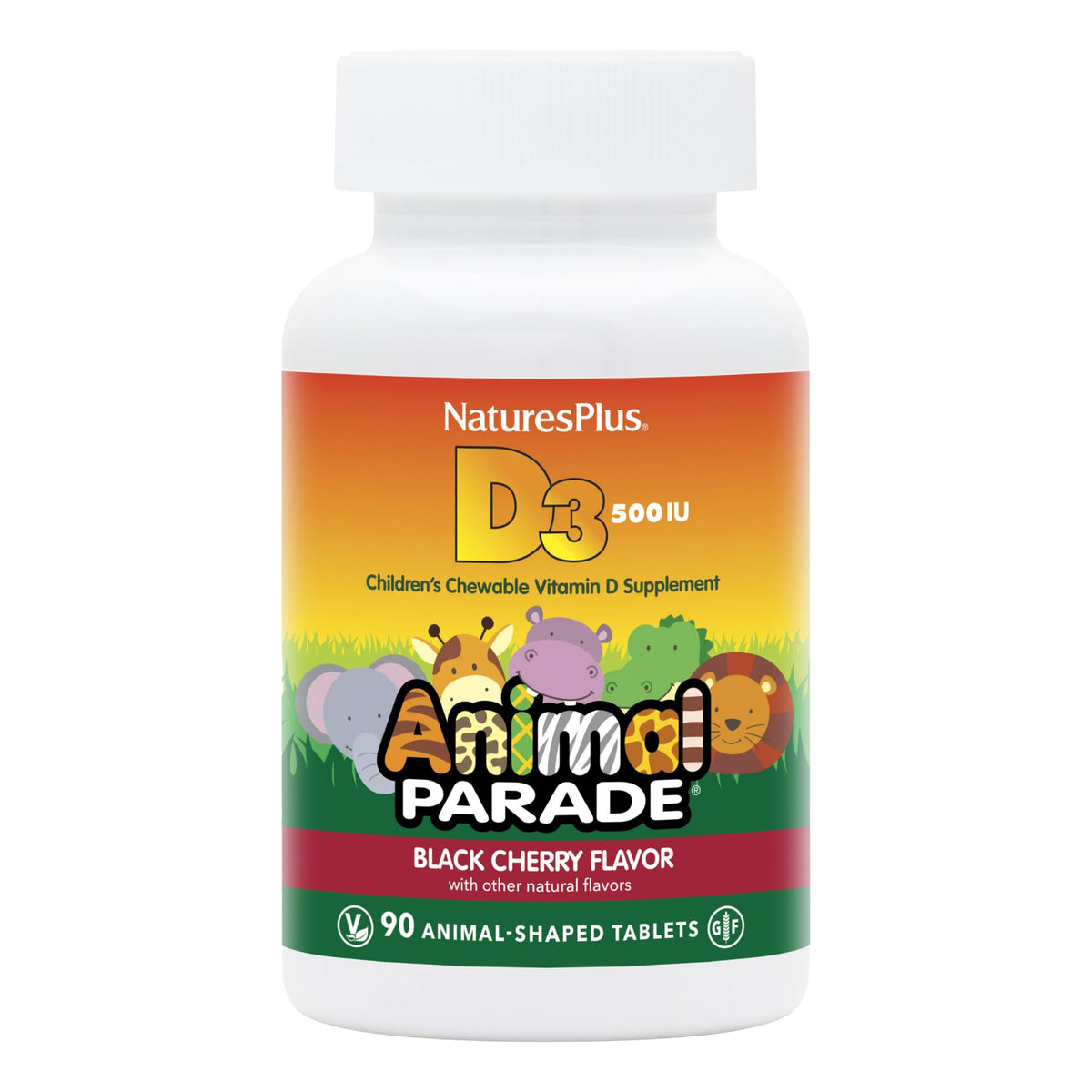 NaturesPlus Animal Parade Vitamine D3 500 IU comprimés mâchables saveur cerise noire