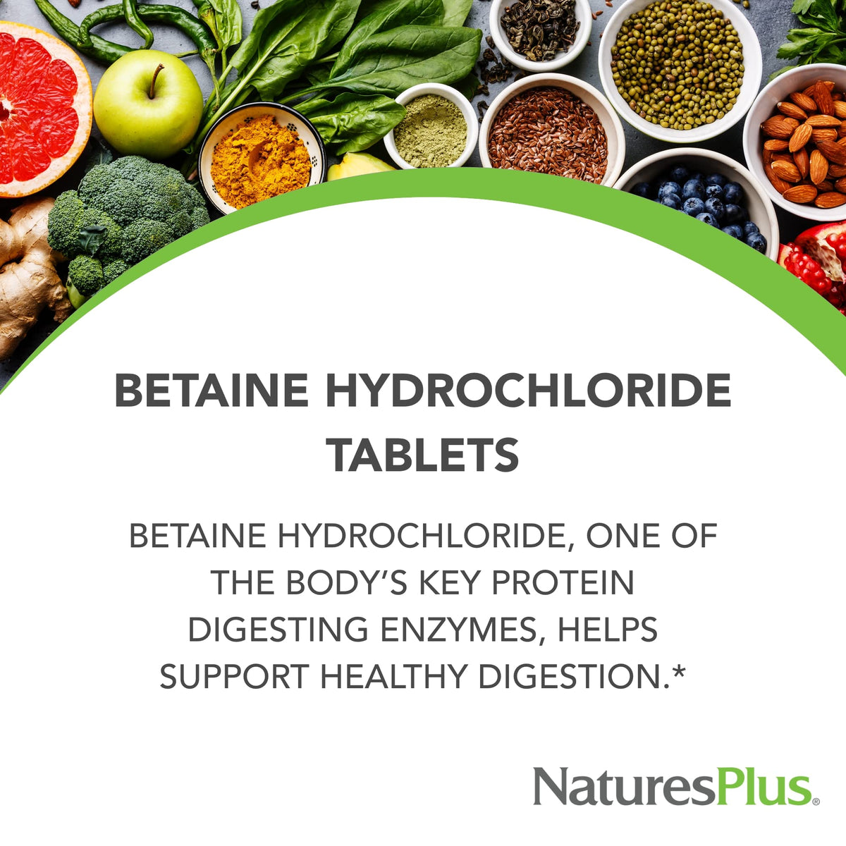 NaturesPlus Betaine Hydrochloride 600 mg étiquette de produit