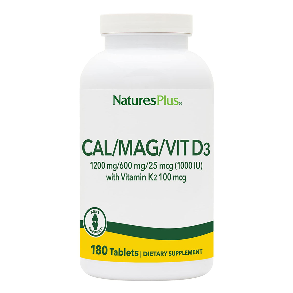 NaturesPlus Calcium/Magnésium/Vitamine D3 K2 180 Comprimés vue avant