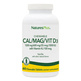 NaturesPlus Calcium/Magnésium/Vitamine D3 K2 60 comprimés à mâcher vue de face