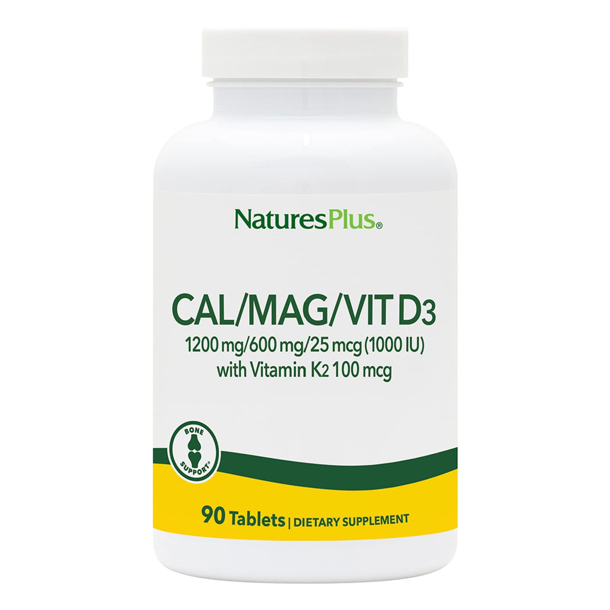 NaturesPlus Calcium Magnésium Vitamine D3 K2 comprimés vue avant