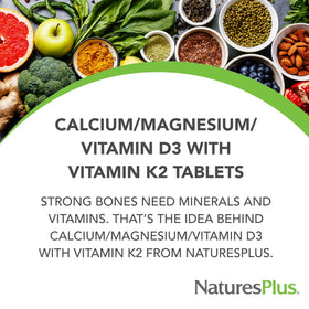 NaturesPlus Calcium Magnésium Vitamine D3 K2 emballage avec informations