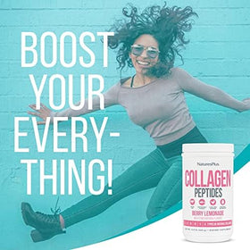 NaturesPlus Collagen Peptides 449g poudre à côté d'un shaker