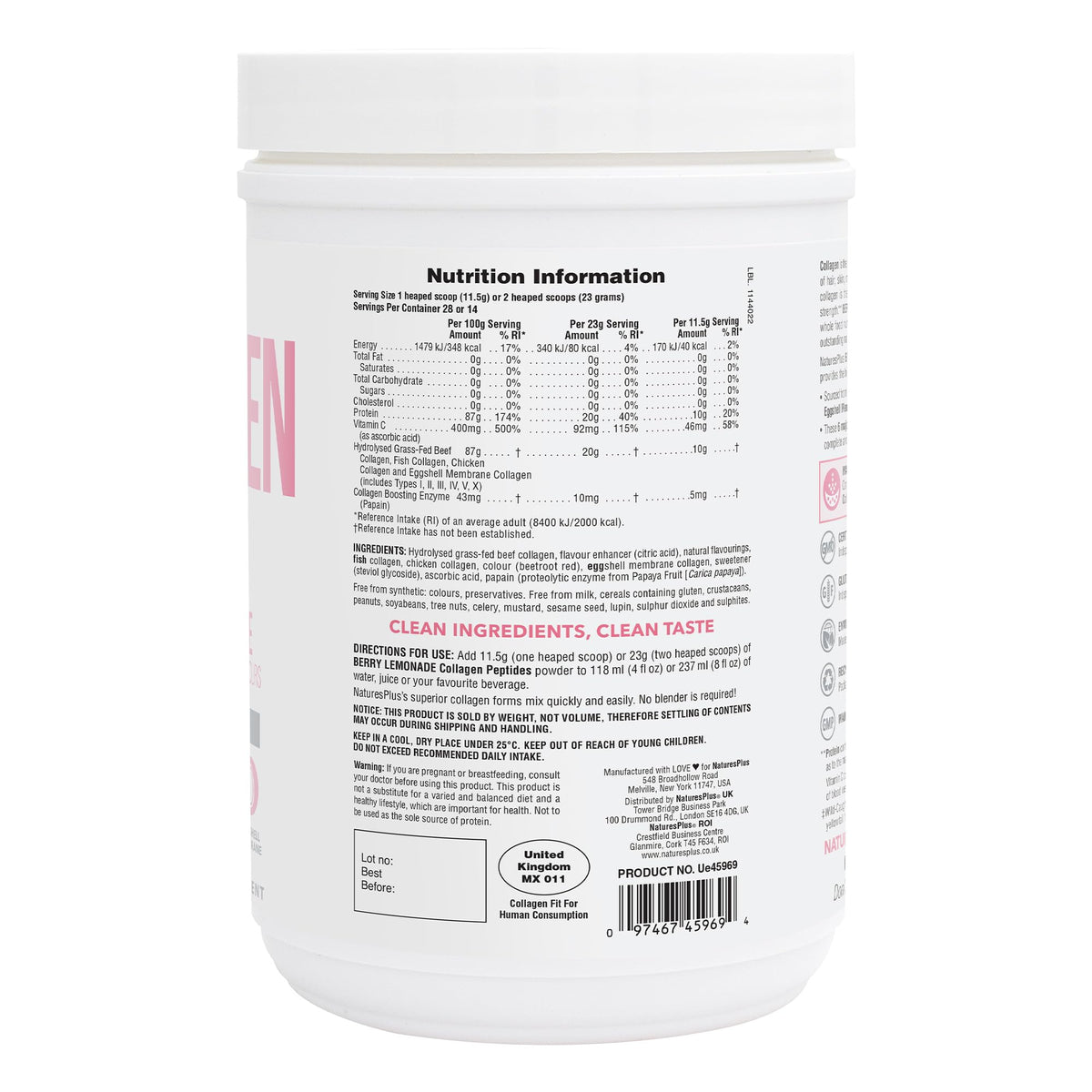 NaturesPlus Collagen Peptides 449g poudre avec cuillère doseuse