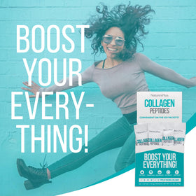 NaturesPlus Collagen Peptides sur une table avec des ingrédients