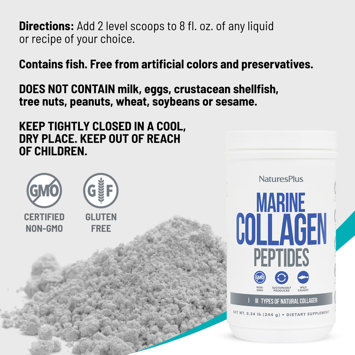 NaturesPlus Collagène Marin Peptides 308g en poudre dans une cuisine