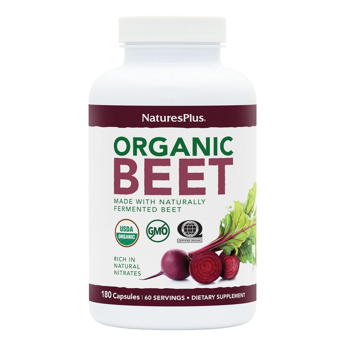 NaturesPlus Complément Alimentaire Betterave Bio 180 Capsules vue de face