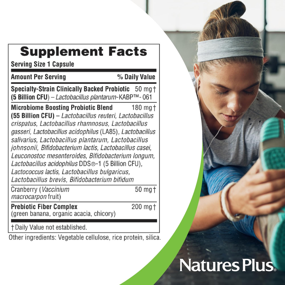 NaturesPlus GI Natural Probiotic Femmes, capsules sur fond blanc