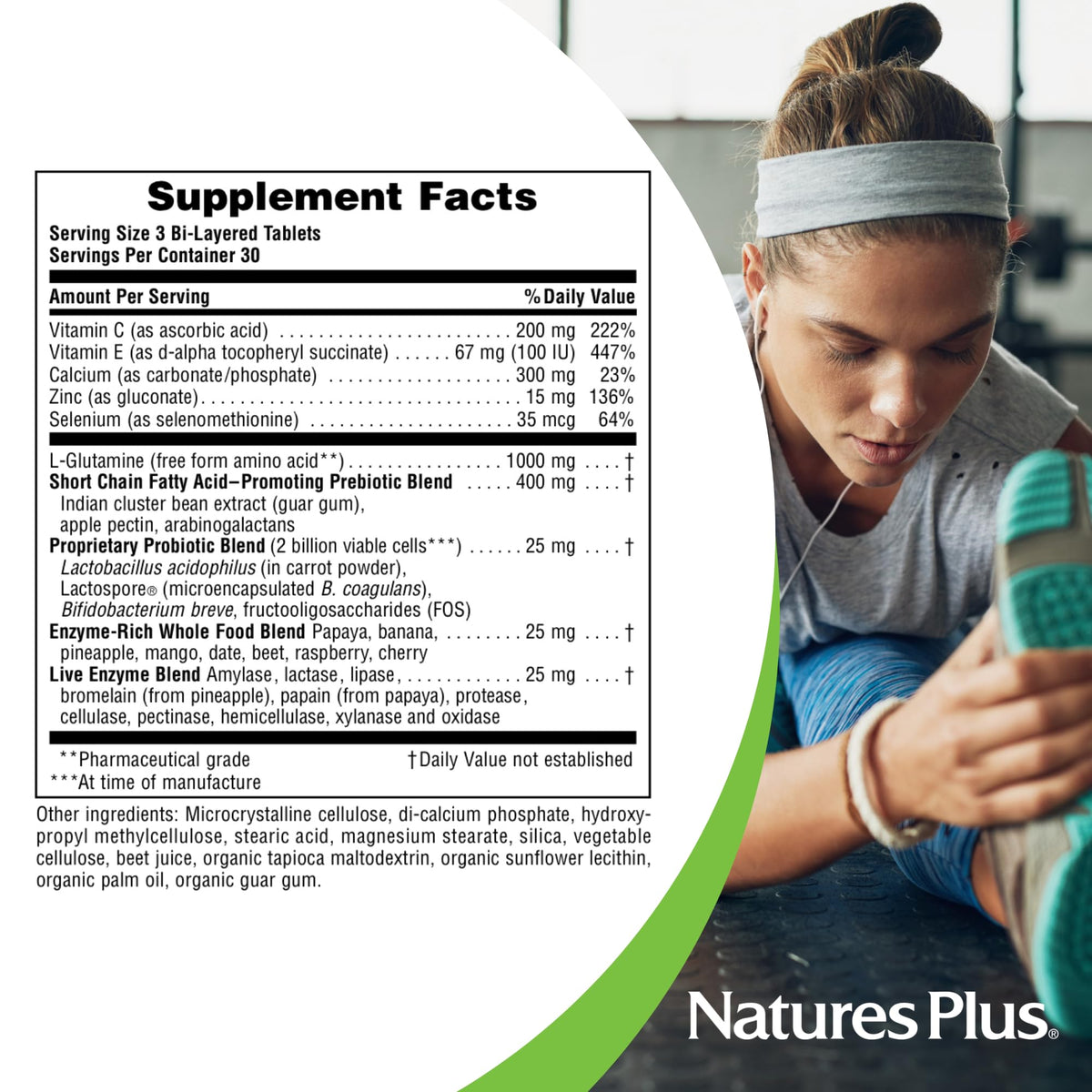 NaturesPlus GI Natural Total daily Wellness comprimés sur une table