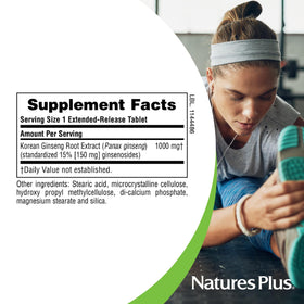 NaturesPlus Ginseng Coréen 1000 mg comprimés à libération prolongée, comprimés dans une main