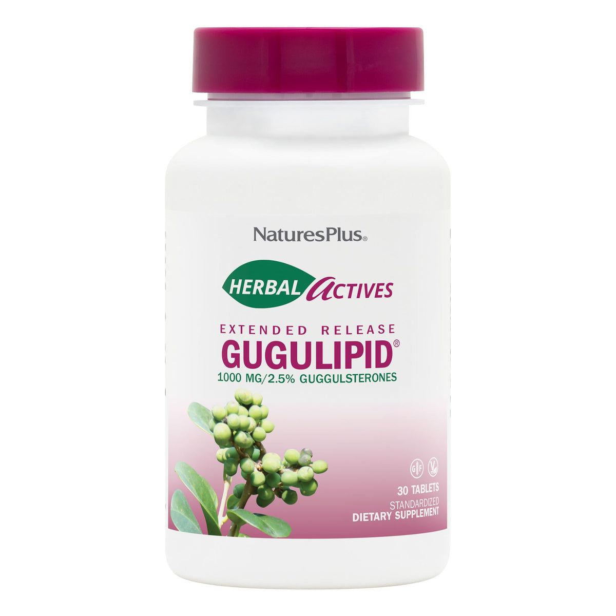 NaturesPlus Gugulipid comprimés végétaliens 1000 mg vue de face