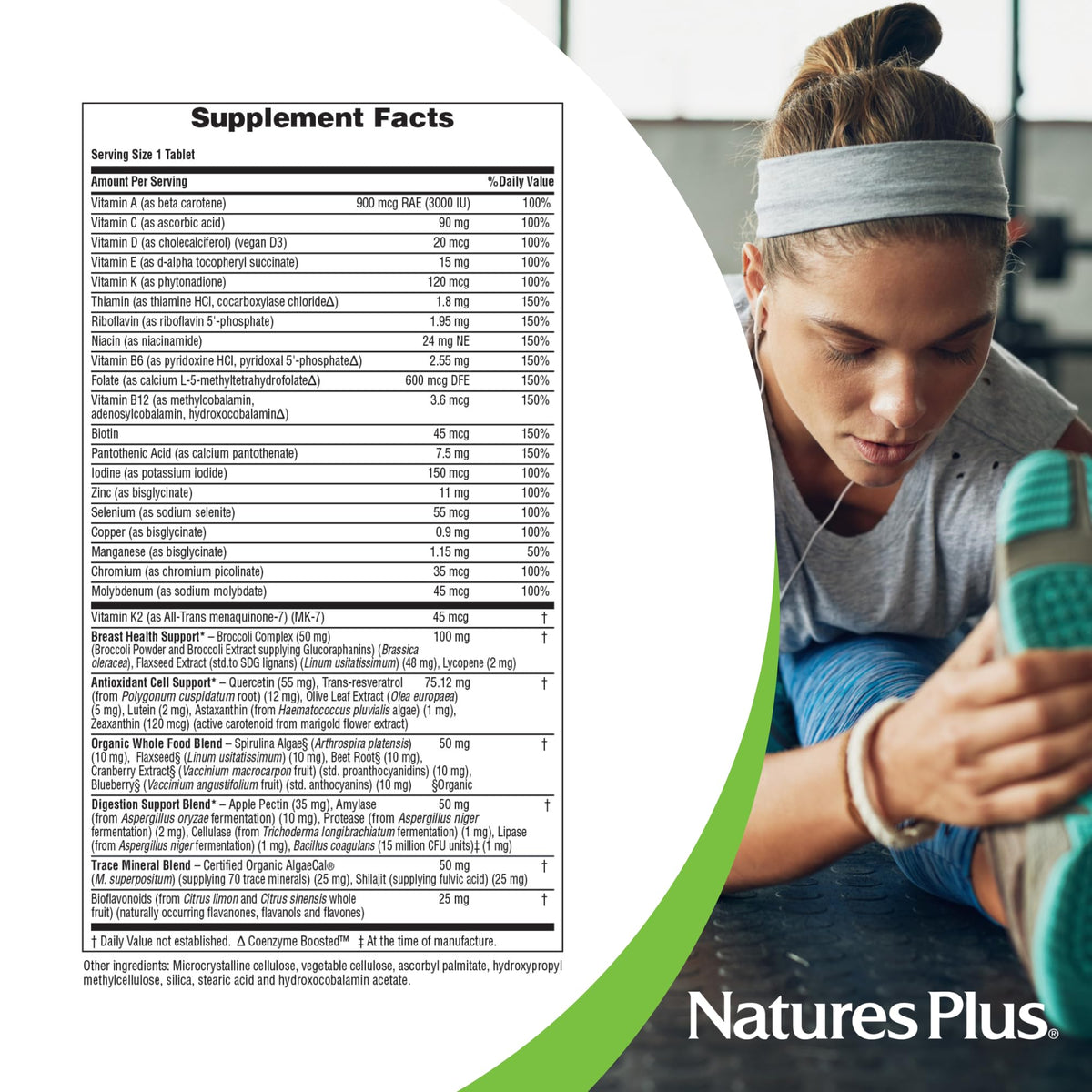 NaturesPlus Her Journey 45+ comprimés dans une main