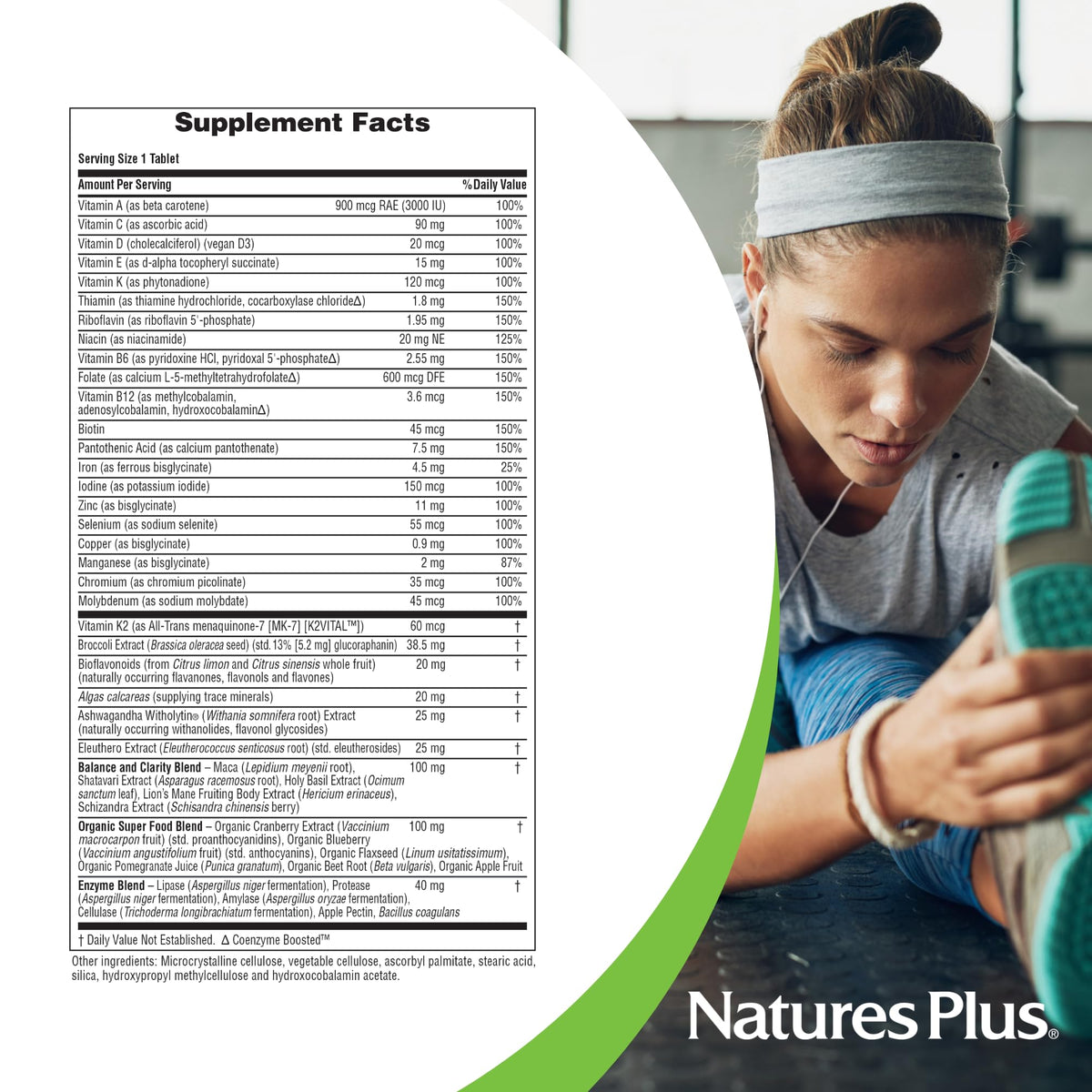 NaturesPlus Her Journey Multivitamine Femme 30 Comprimés, comprimé sur une cuillère
