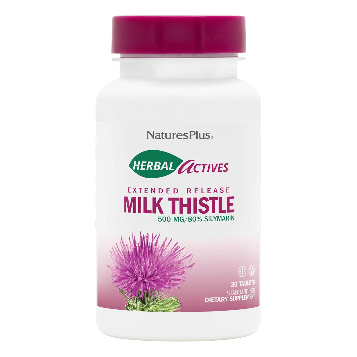 NaturesPlus Herbal Actives Chardon-Marie 500 mg devant de l'emballage