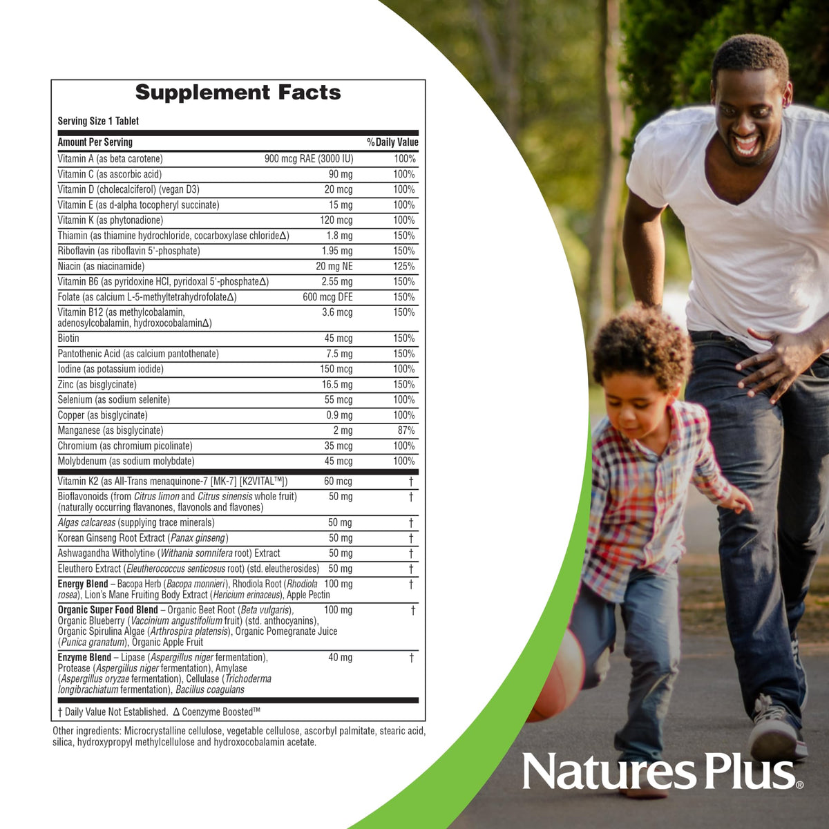 NaturesPlus His Journey comprimés avec une main tenant le flacon