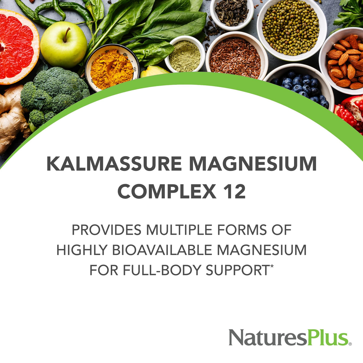 NaturesPlus KalmAssure Complex Magnésium 12 poudre 322g avec étiquette