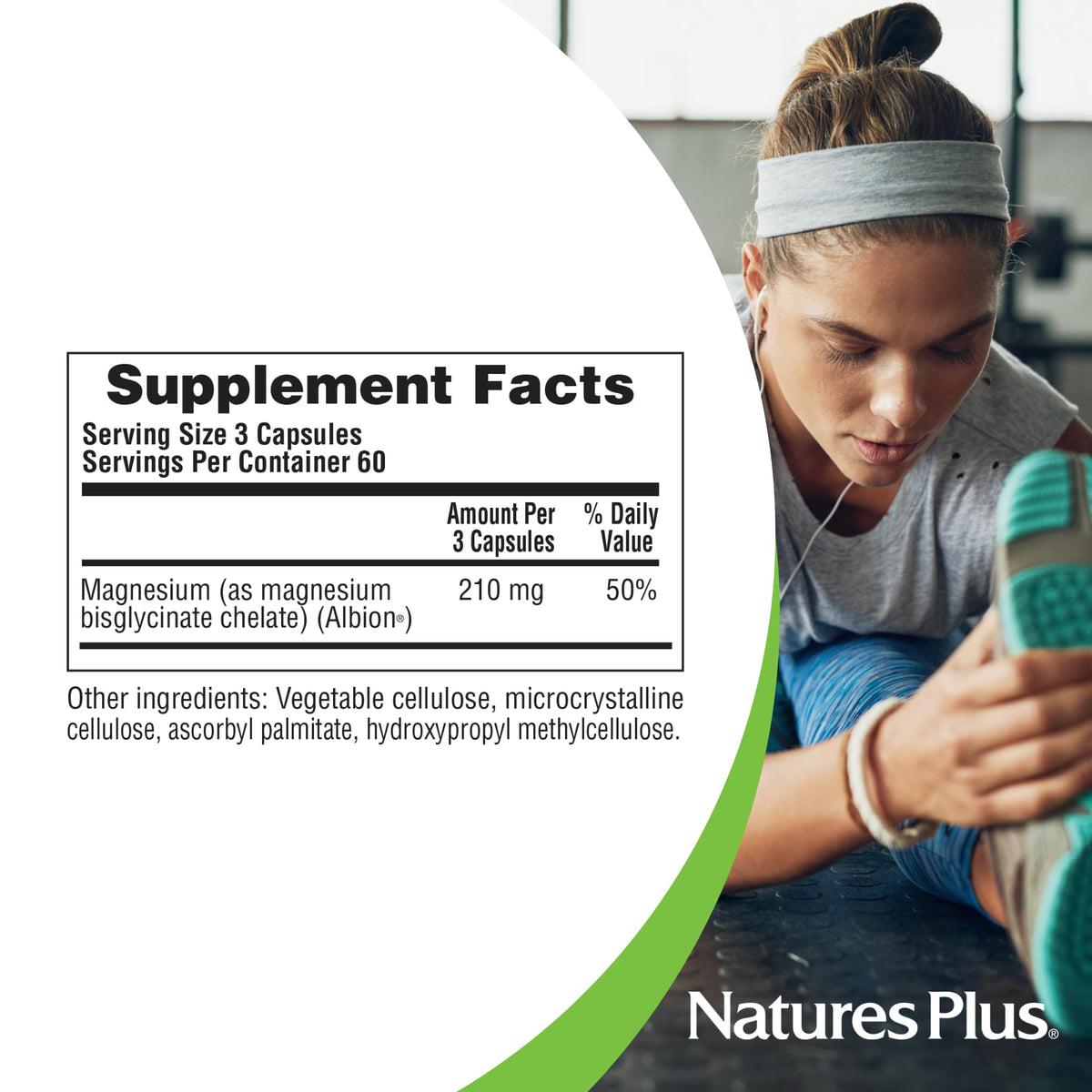 NaturesPlus KalmAssure Magnésium Bisglycinate 180 capsules avec dosage