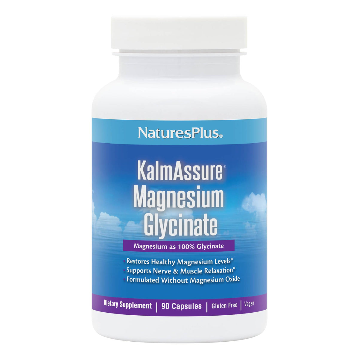 NaturesPlus KalmAssure magnésium glycinate 90 capsules végétales vue de face