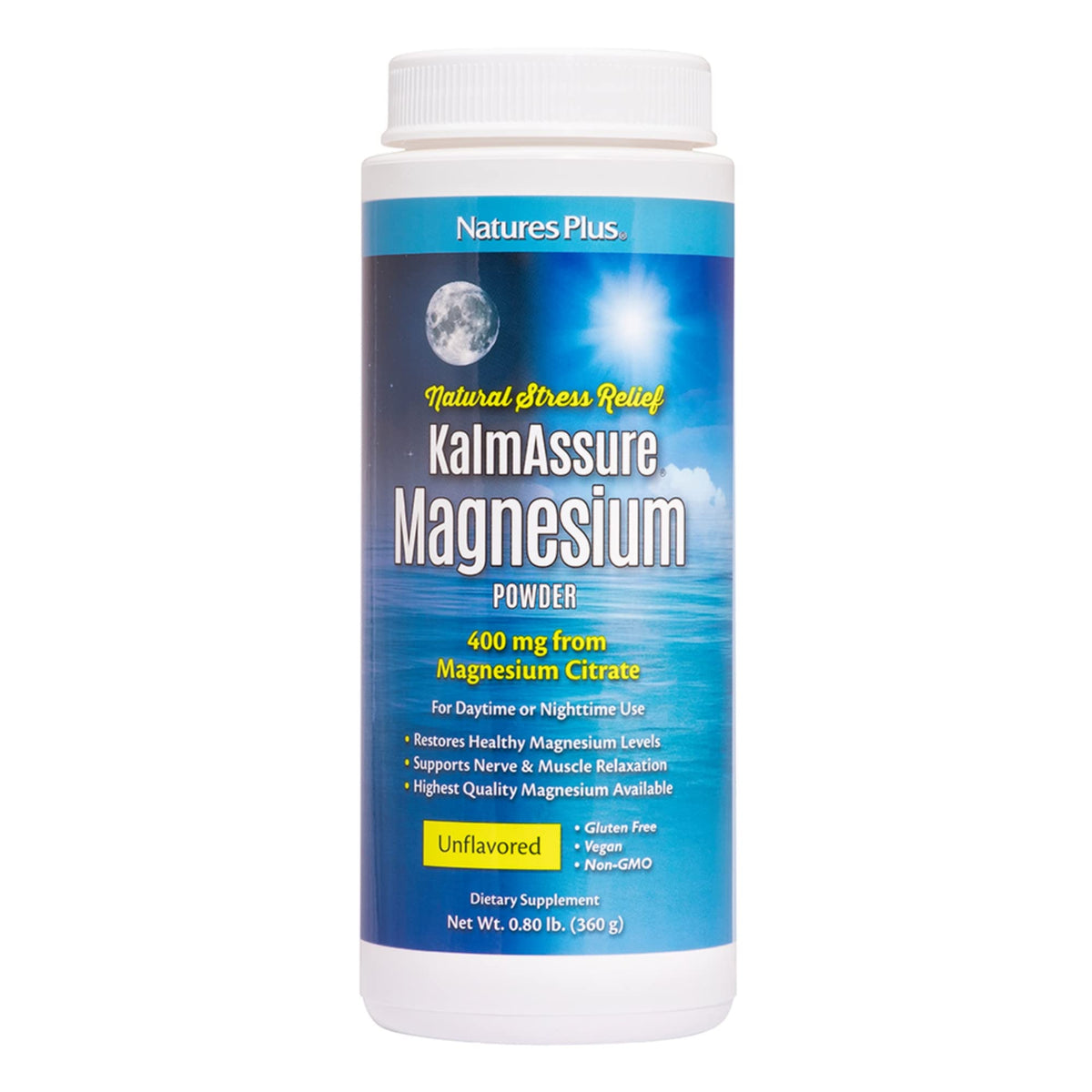 NaturesPlus KalmAssure Poudre de Magnésium 0,8 lb vue de face
