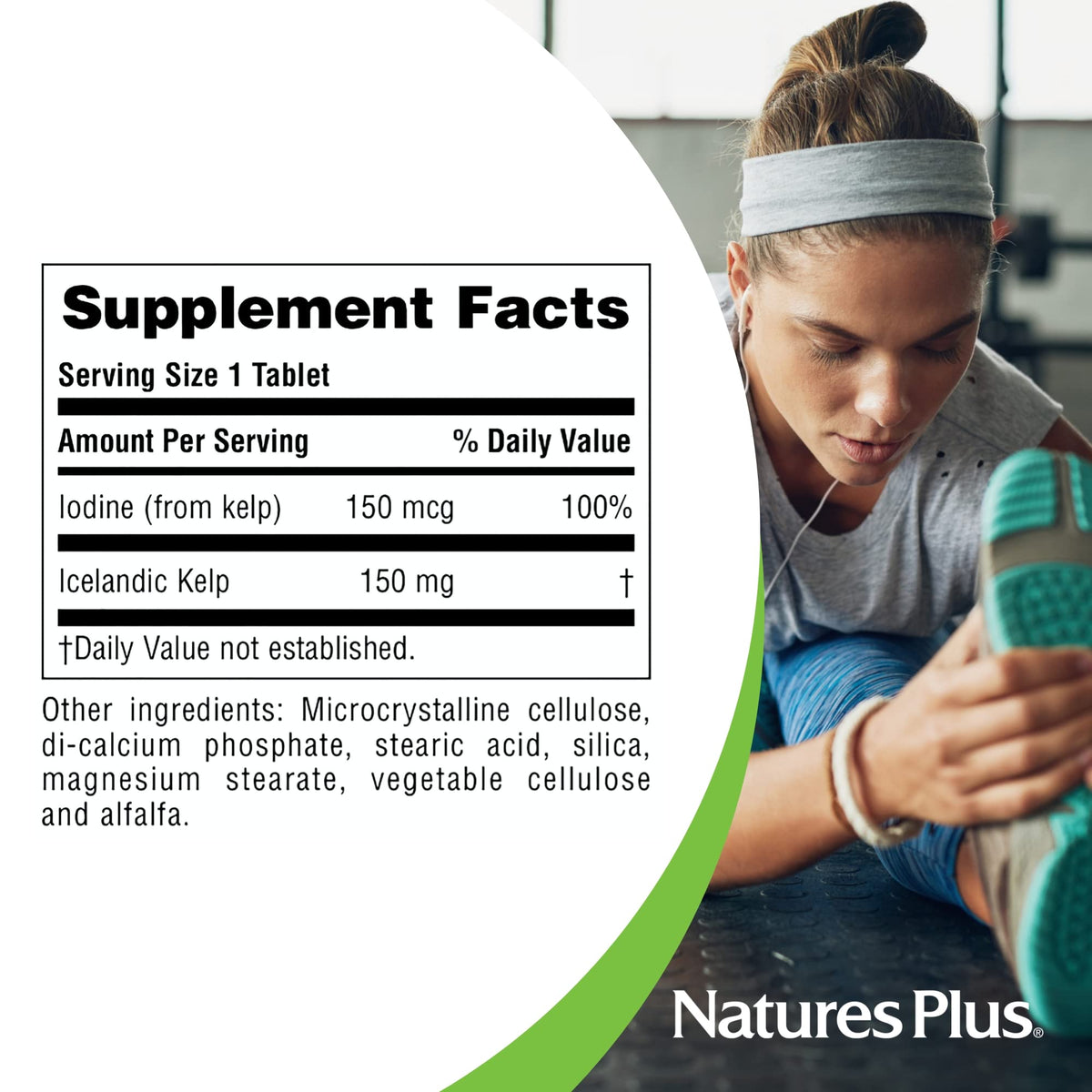 NaturesPlus Kelp 300 Tablettes en main pour comparaison de taille