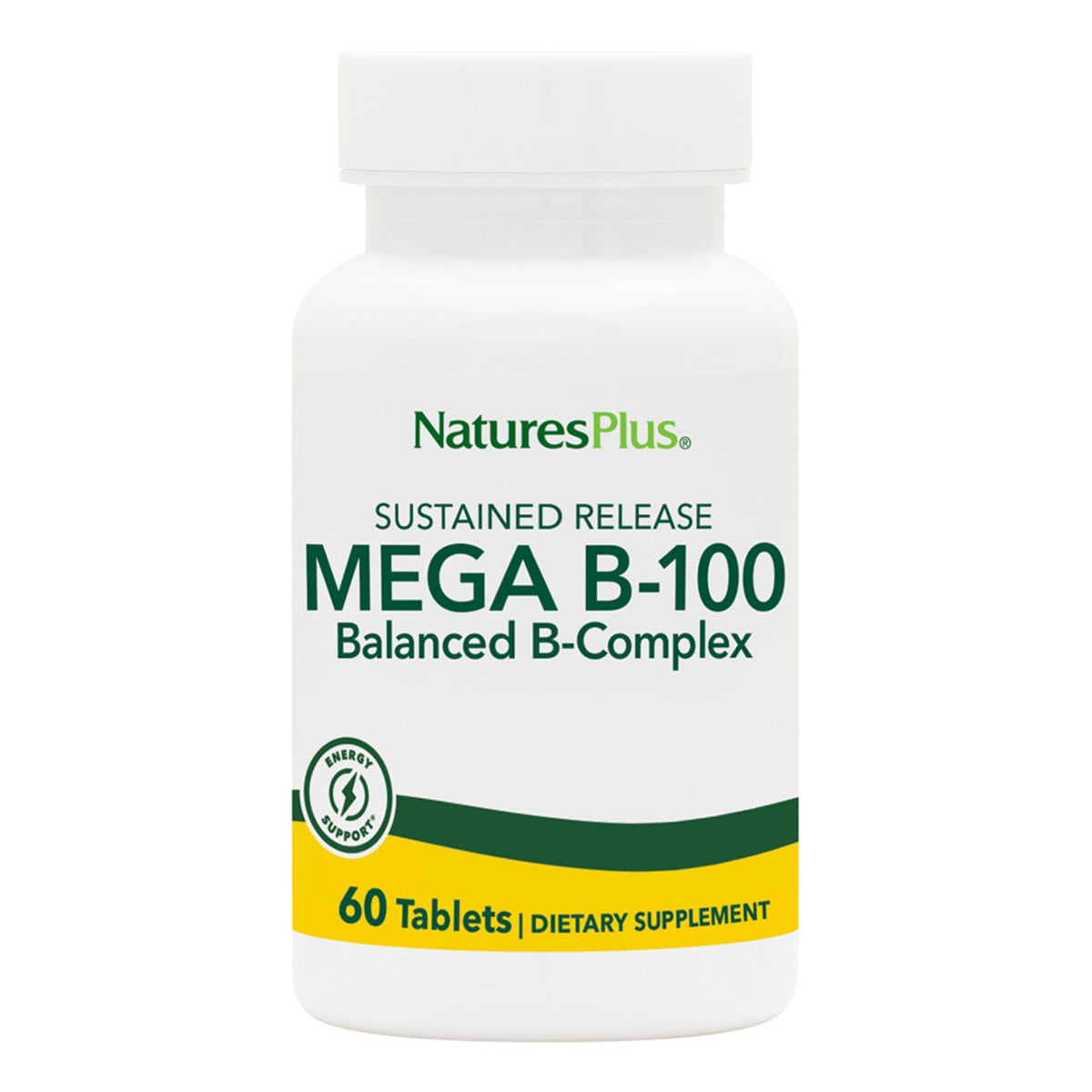 NaturesPlus Mega B-100 Complex 60 comprimés à libération prolongée, vue de face