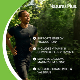 NaturesPlus Mega-Stress Complex comprimés sur un fond blanc
