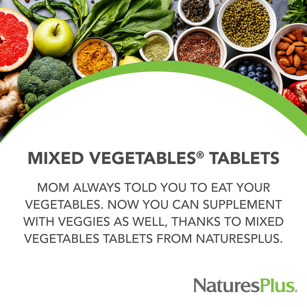 NaturesPlus Mélange de Légumes comprimés sur fond blanc