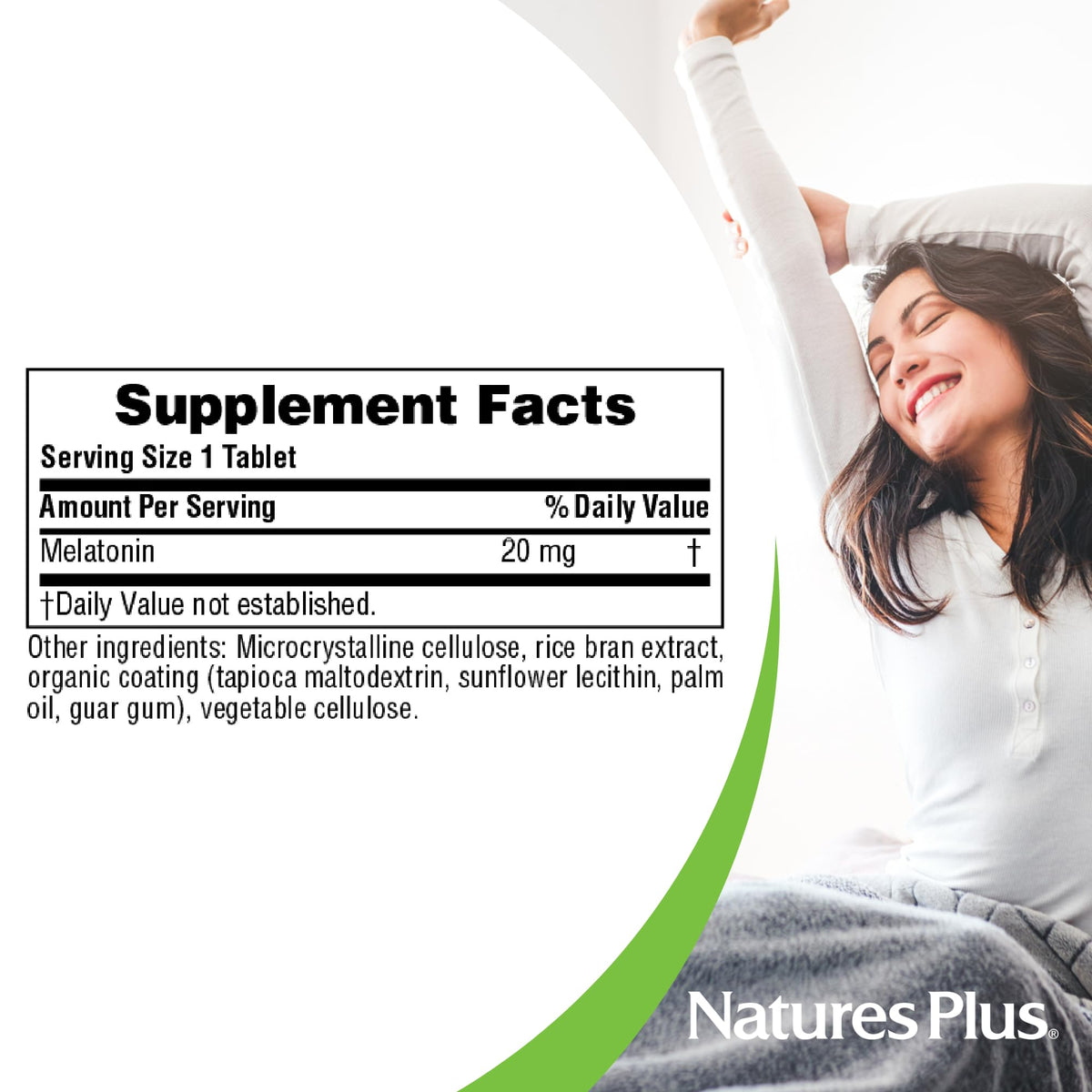 NaturesPlus Mélatonine 20 mg comprimés sur une table