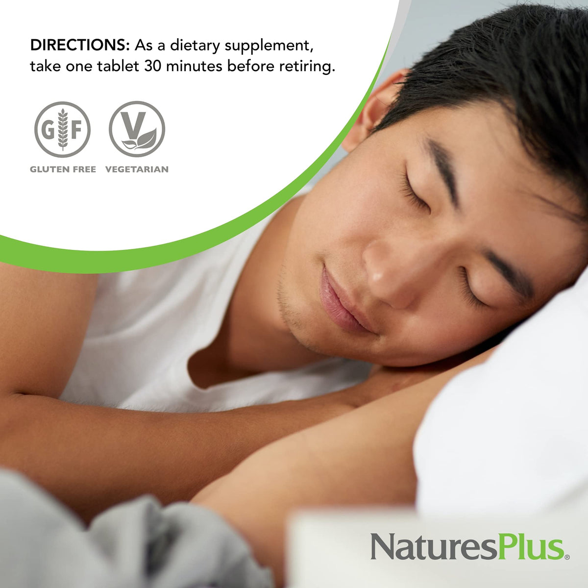 NaturesPlus Melatonine 3 mg comprimés sur une surface blanche