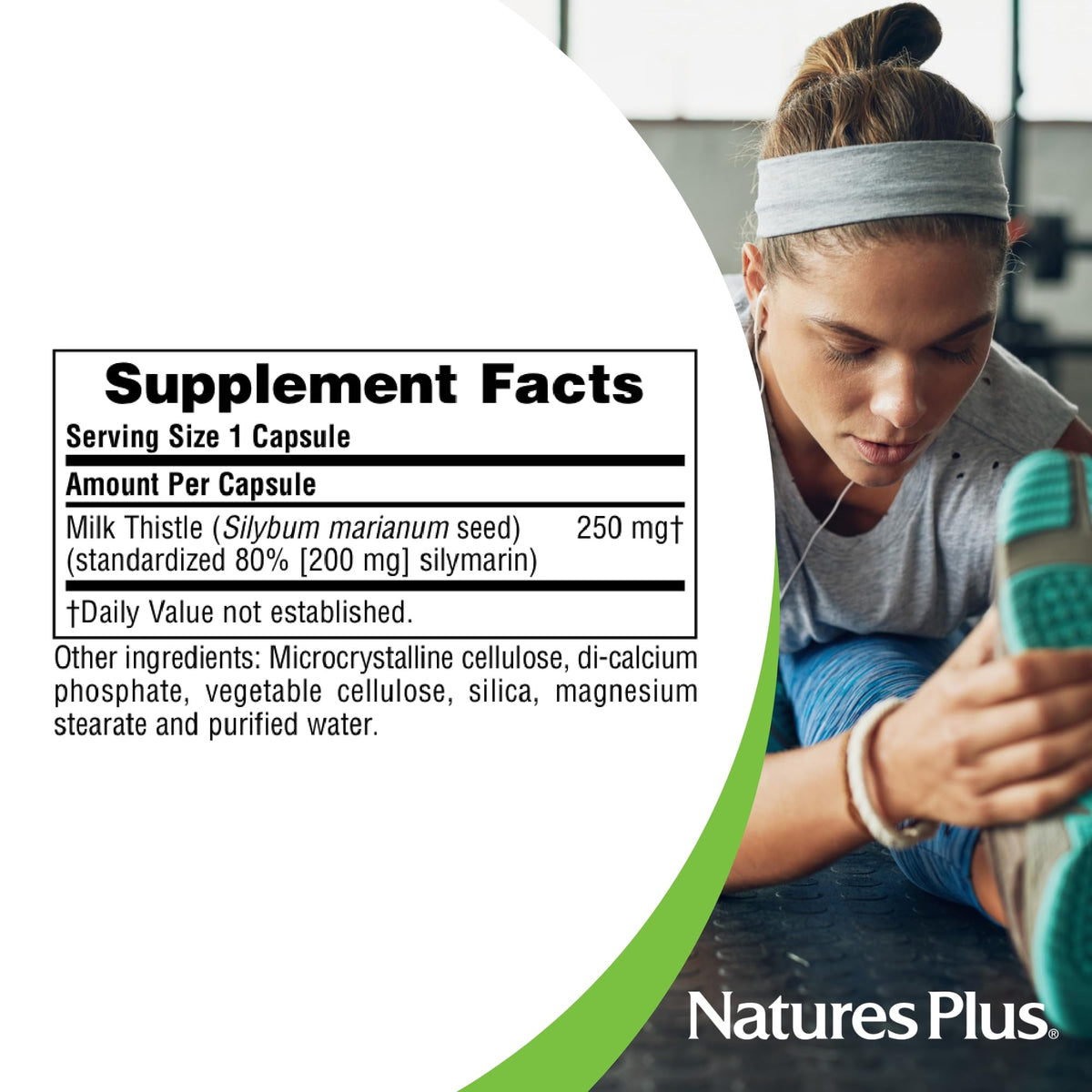NaturesPlus Milk Thistle 250 mg capsules label close-up