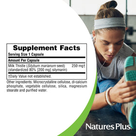 NaturesPlus Milk Thistle 250 mg capsules label close-up