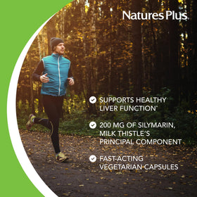NaturesPlus Milk Thistle 250 mg capsules side view