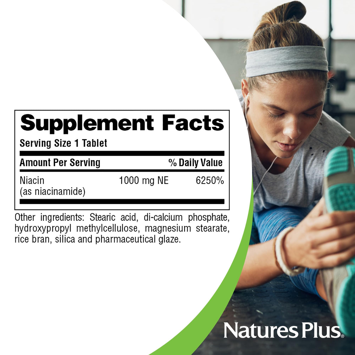 NaturesPlus Niacinamide 1000 mg comprimés avec étiquette