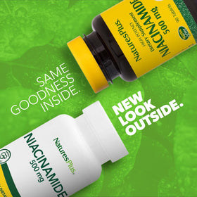 NaturesPlus Niacinamide 500 mg comprimés dans l'emballage