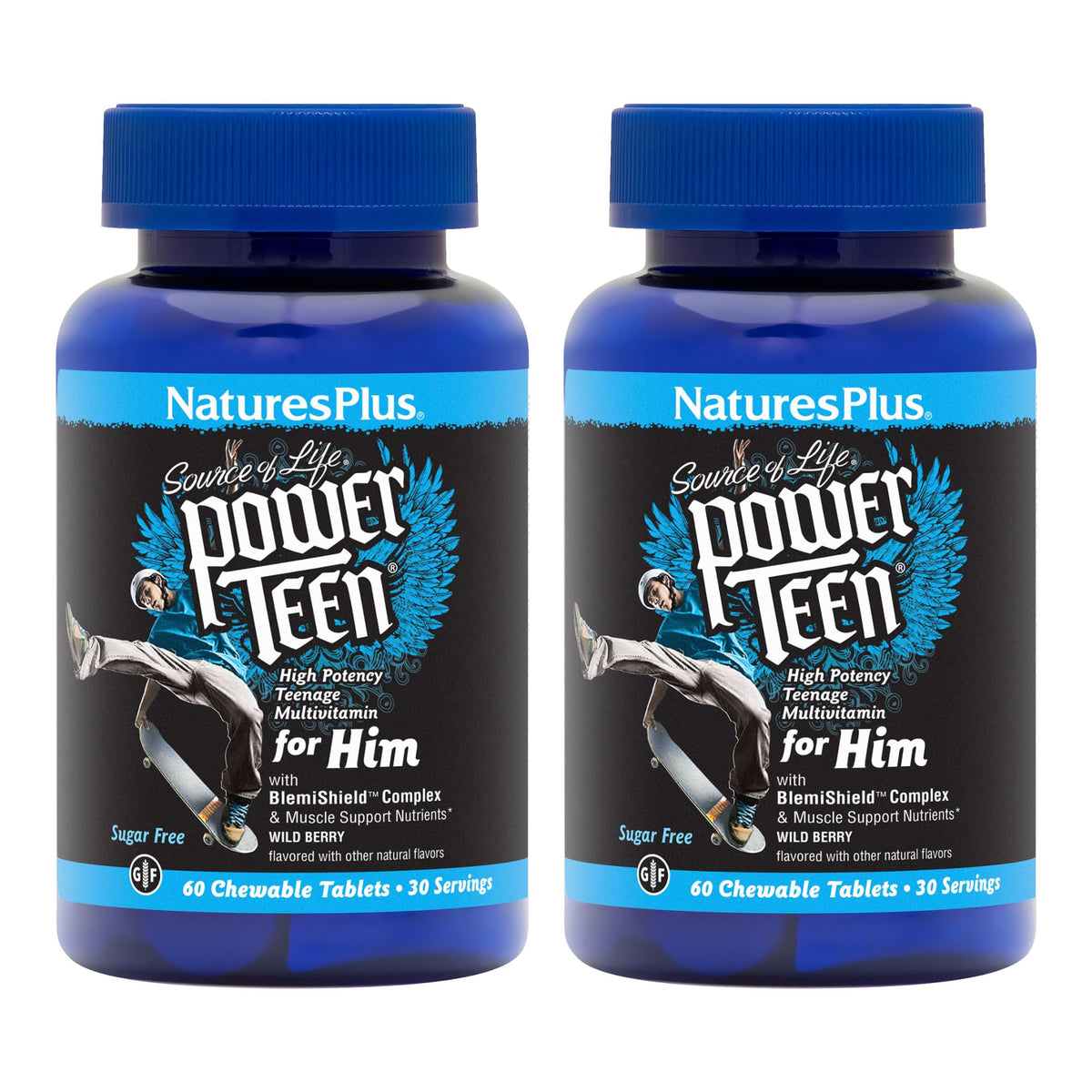 NaturesPlus Power Teen Multivitamine pour Lui - 60 Comprimés à Mâcher, vue de face