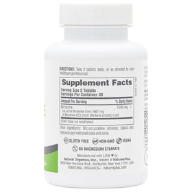 NaturesPlus PRO Berberine 1500 mg 60 Tablettes arrière avec informations nutritionnelles