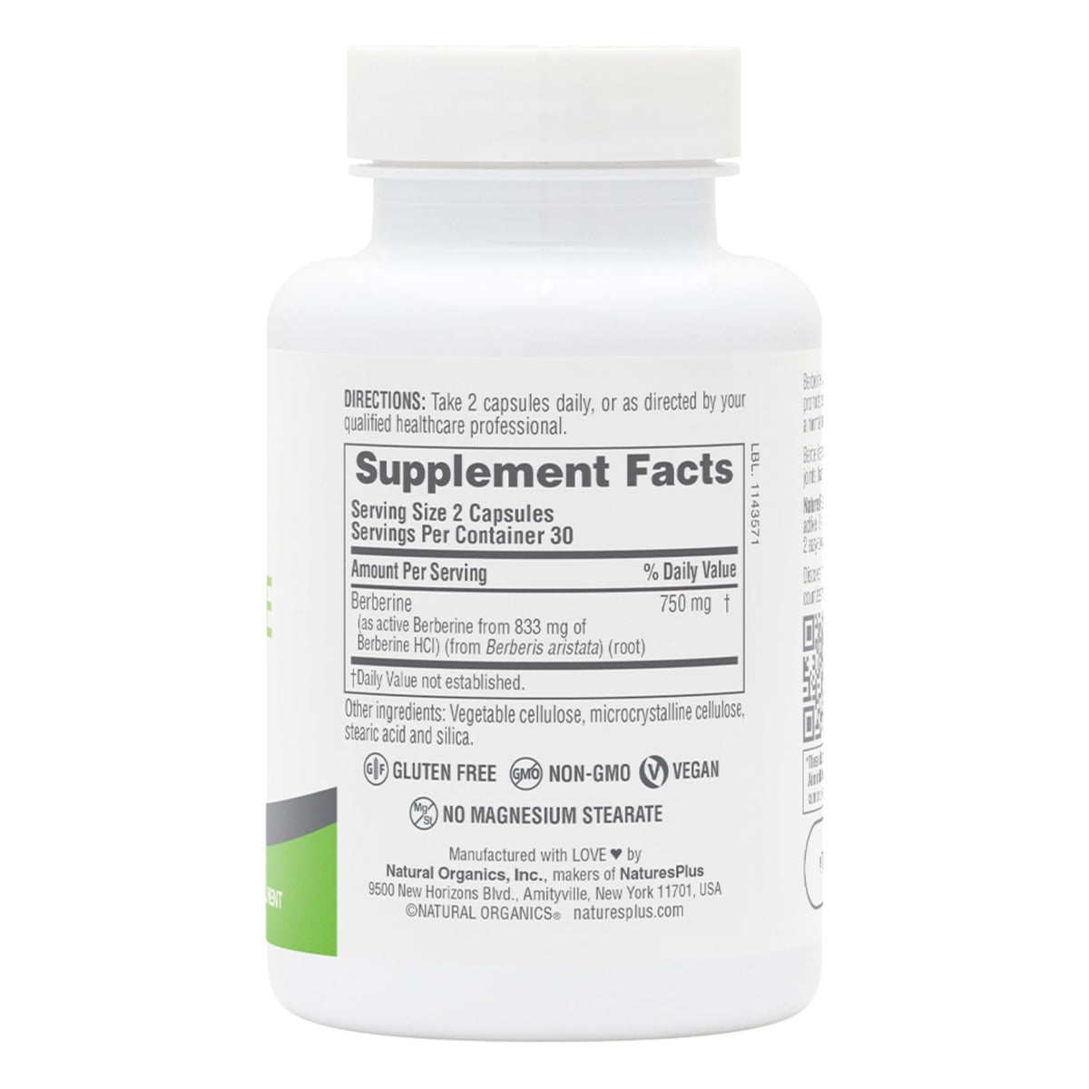 NaturesPlus PRO Berberine 750 mg packaging side view