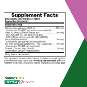 NaturesPlus Resveratrol 125 mg 60 tablettes vue arrière